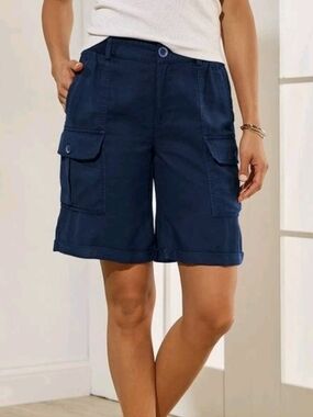 Soft Surroundings Shorts Womens 2X Plus High Rise 41x7 Cargo Cuff Zip Up Cruise